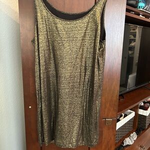 Eileen Fisher 100% organic linen M Metallic Gold Sleeveless long length Tank